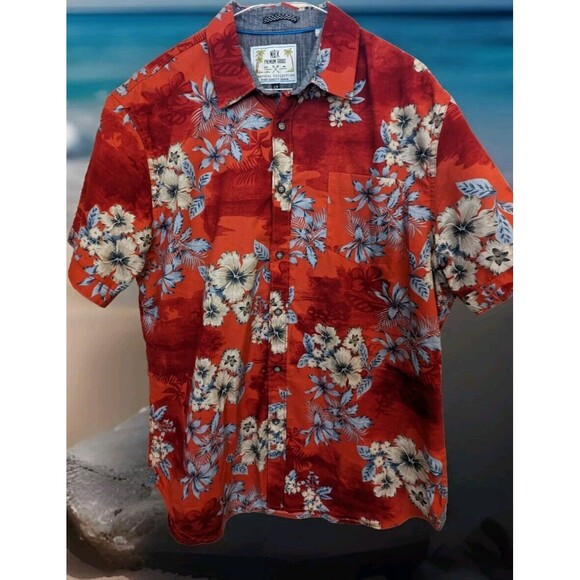MBX Premium Goods Hawaiian Paradise Shirt Red Tropical Flowers Men's Size Large - Picture 1 of 7
